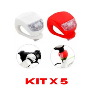 Kit x 5 Kit Luces Bicicleta Silicona Led Blanca + Roja Pilas Color Rojo